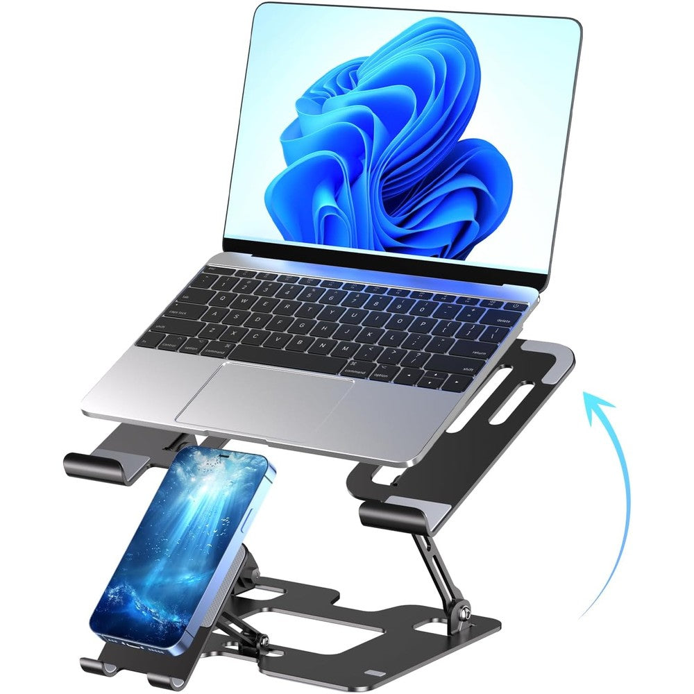 Lajou ergonomic laptop phone stand front view for desk organization
