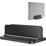 OMOTON vertical laptop stand black front view on desk setup