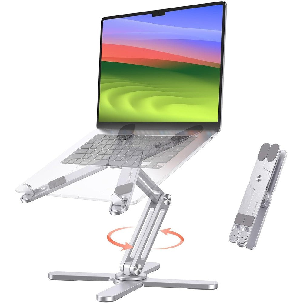 OMOTON LA10 360 rotating laptop stand front view in silver colour.