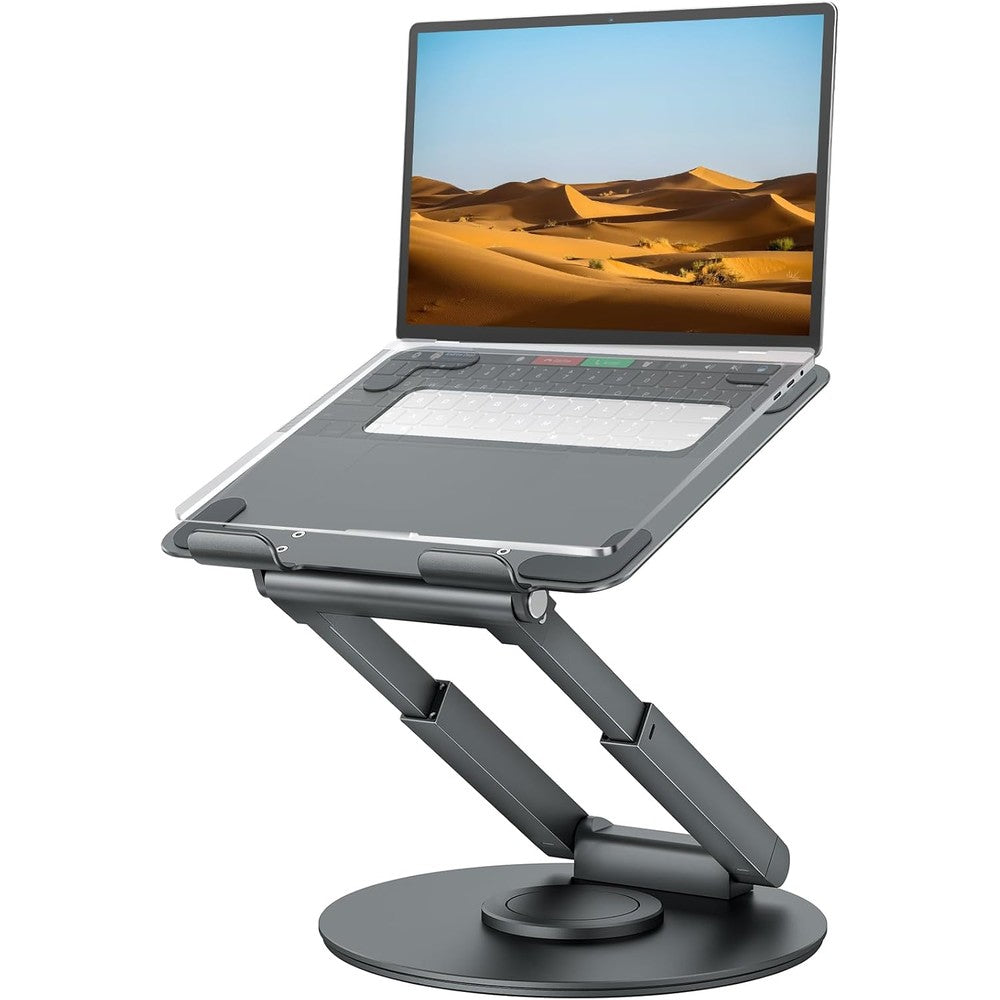 Tounee telescopic laptop stand front view gray ergonomic aluminum riser on office desk