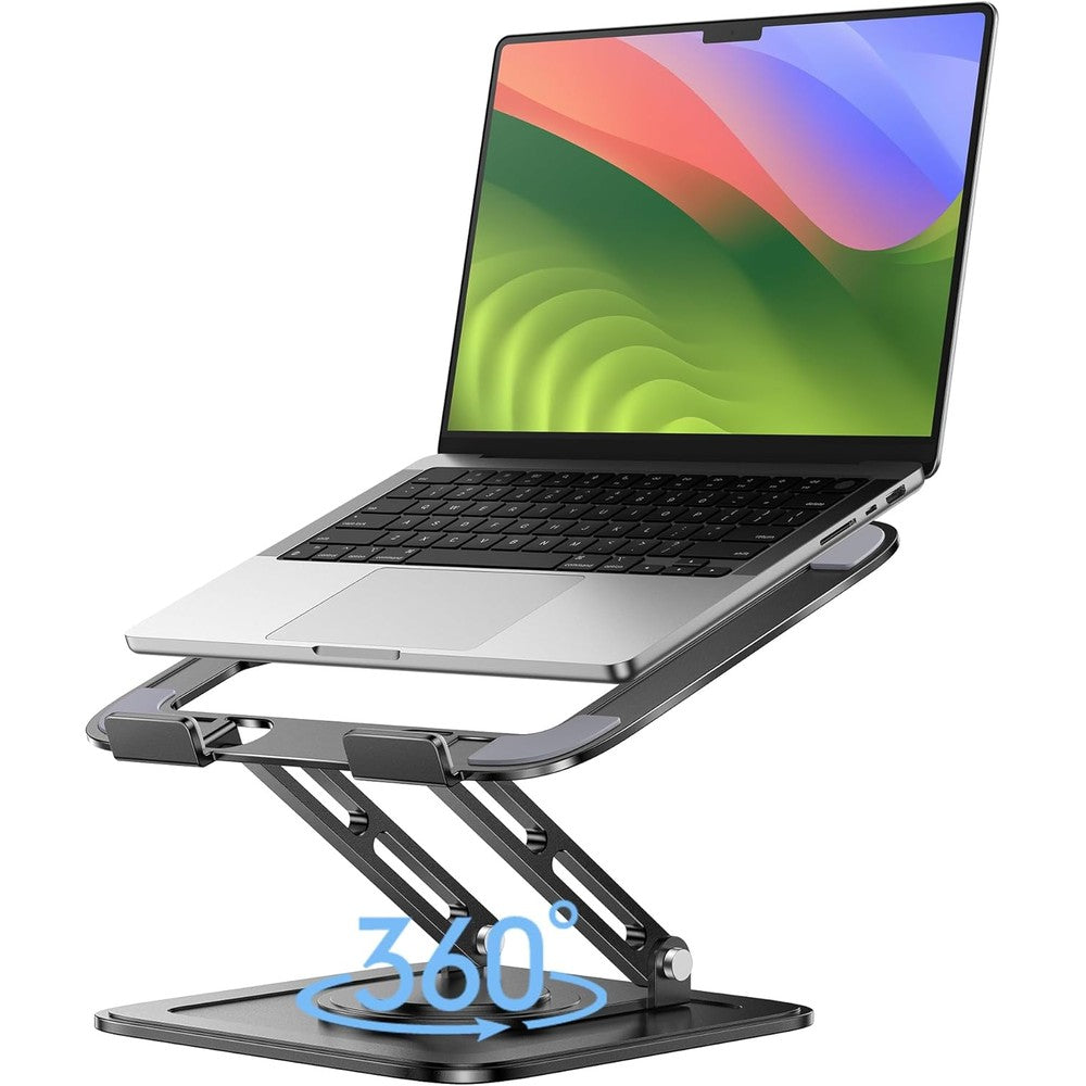 LOXP adjustable laptop stand black front view on office desk
