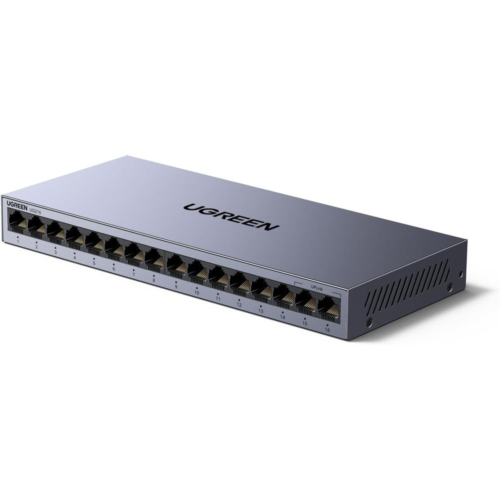 UGREEN 16 Port Gigabit Ethernet Switch front view showing sixteen high speed network ports