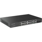 Real HD 16 port gigabit PoE switch front view showcasing Ethernet ports and SFP uplink slots