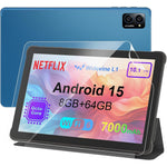 TabneraX 10.1 inch Android 15 tablet front view with vibrant screen