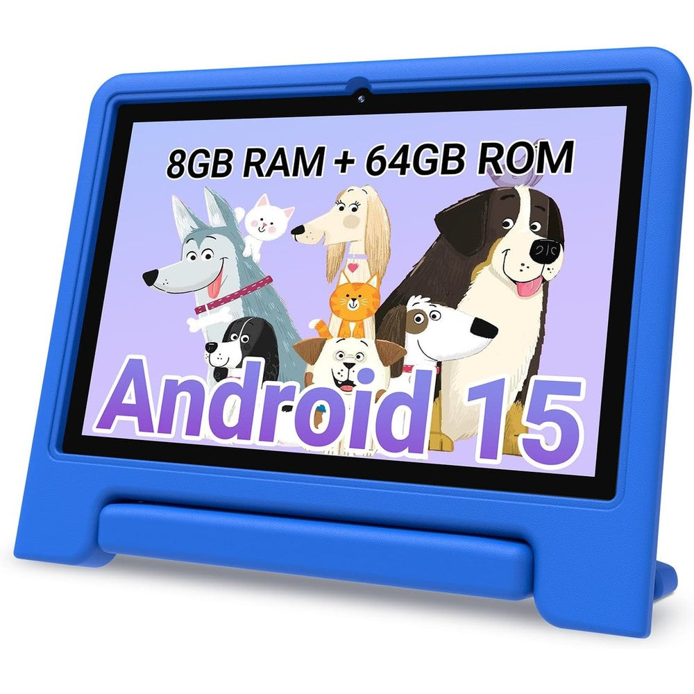 CFVOCUY 10.1 inch kids tablet front view in blue protective case