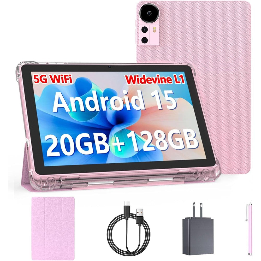 Bnegynng Android 15 Tablet front view with pink case