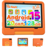 Iweggo Android 15 Kids Tablet front view with orange EVA case