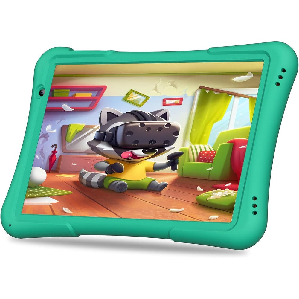 Pritom 10 inch kids tablet green front view with protective case