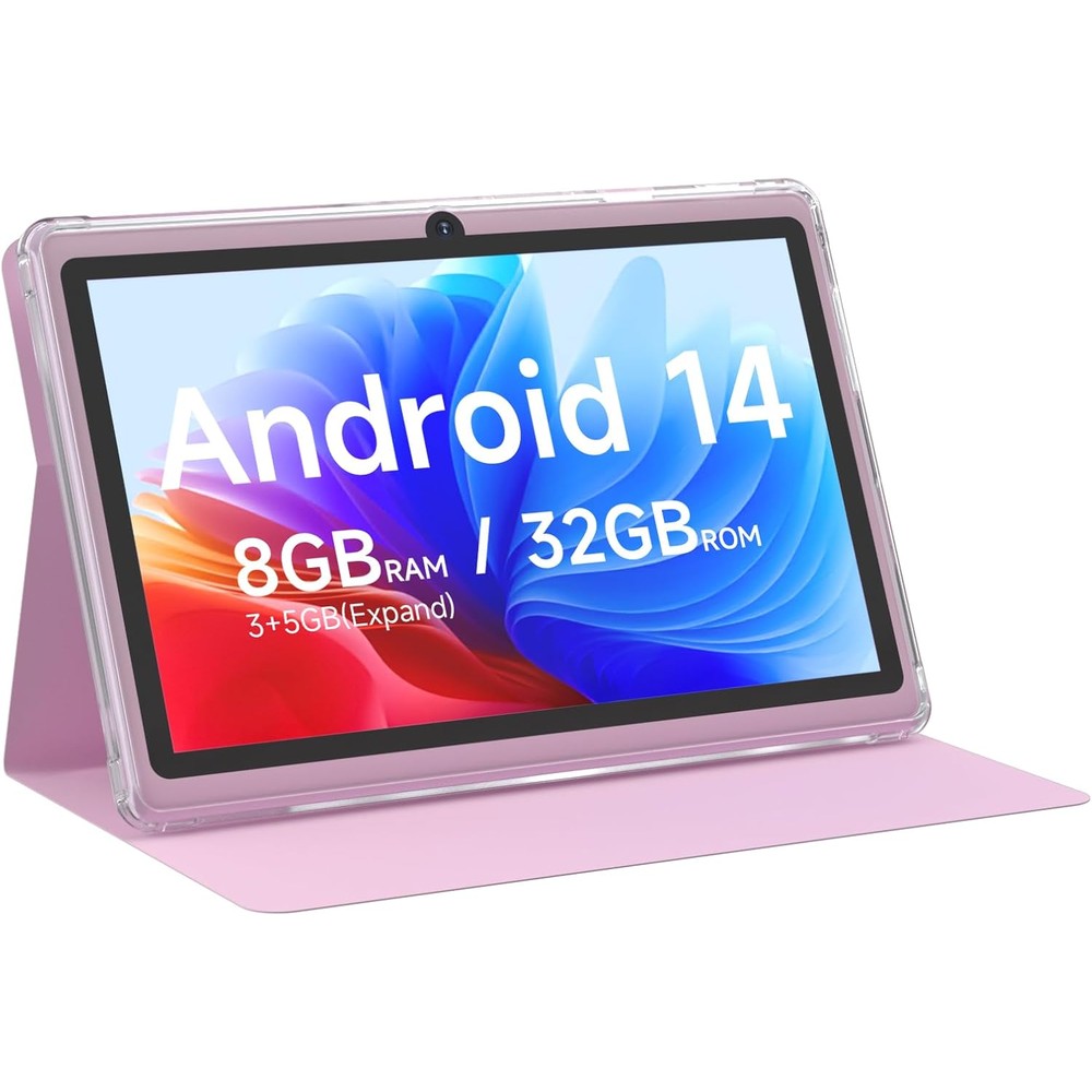 Aheadlink Q8pro Android 14 Tablet with protective pink case front view