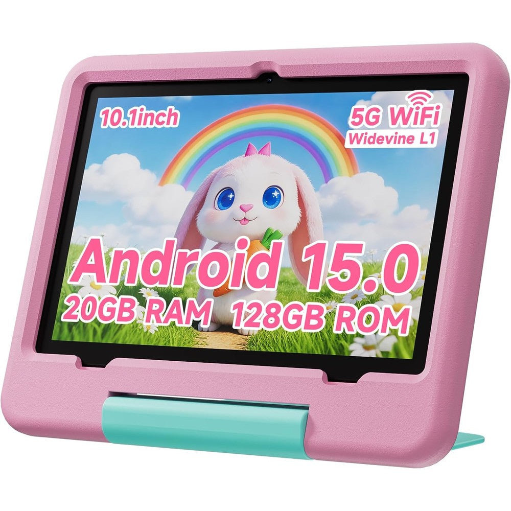 Peicheng 10.1 inch Kids Tablet with Pink EVA Case front view