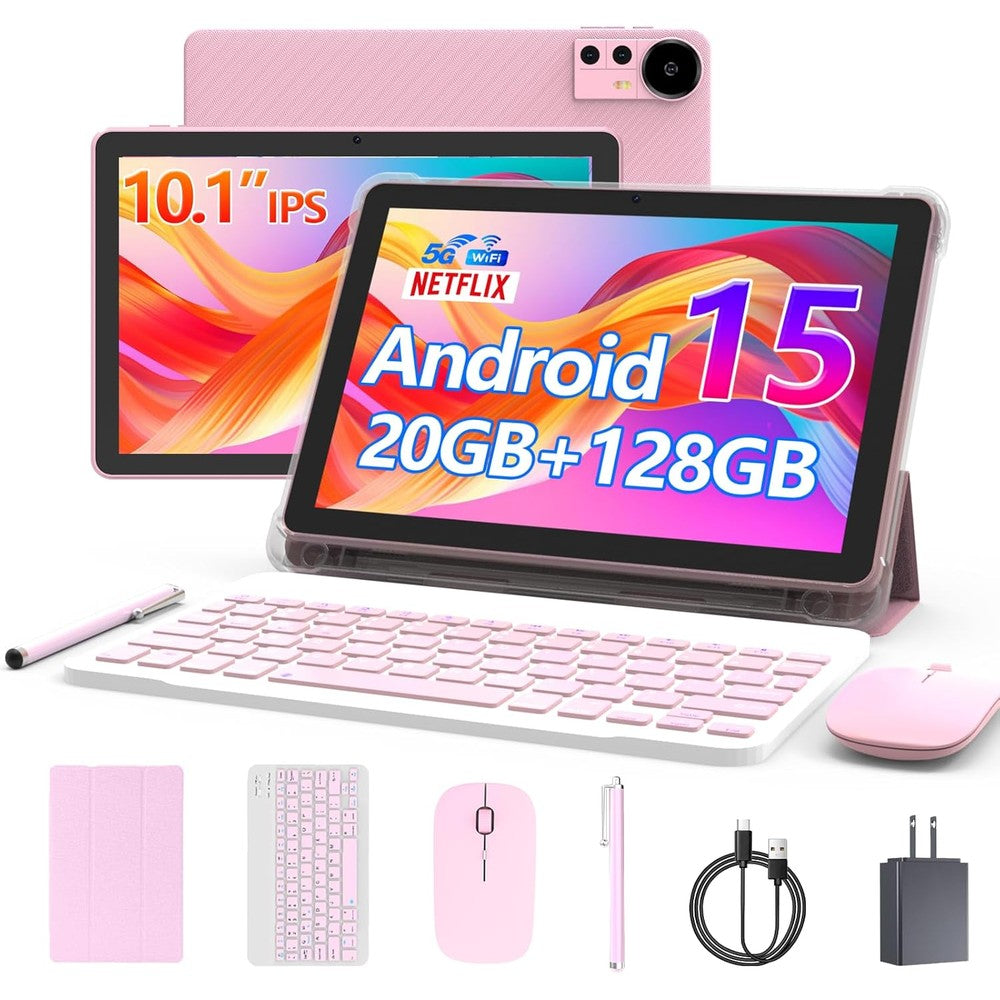 Cupeisi Android 15 Tablet 10 Inch 20GB RAM 128GB ROM 2TB Expandable HD IPS Screen 2 In 1 Workstation With Keyboard Mouse And Stylus Pink - Image 1