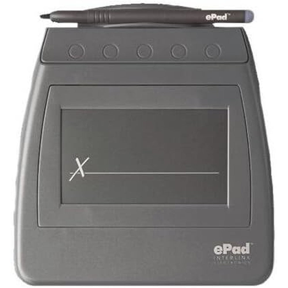 Epadlink ePad Stylus Electronic Signature Capture Pad front view showing the gray chassis and signing surface.