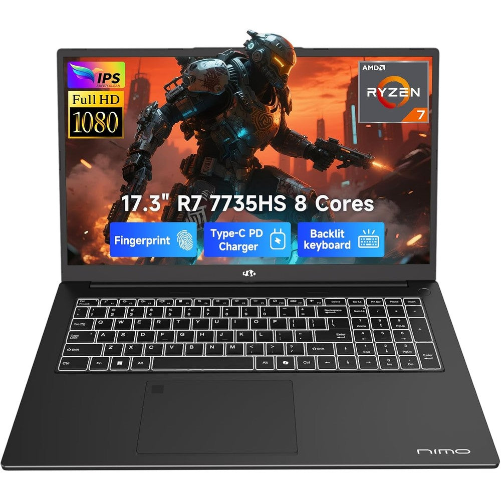 Nimo 2026 gaming laptop front view with large screen
