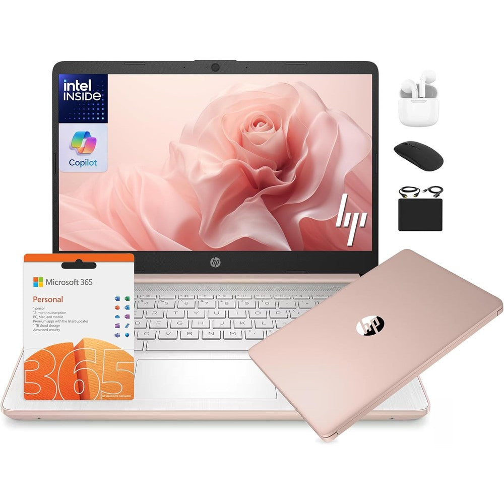 HP 14 laptop student business 2025 flagship rose gold front view