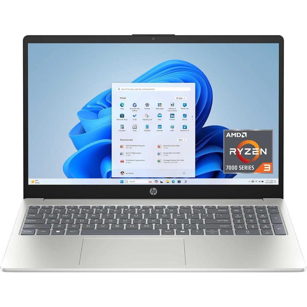HP 15.6 inch laptop with touchscreen, natural silver front view