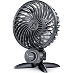 AaoLin USB small desk fan front view showing the modern black spiral grill design.