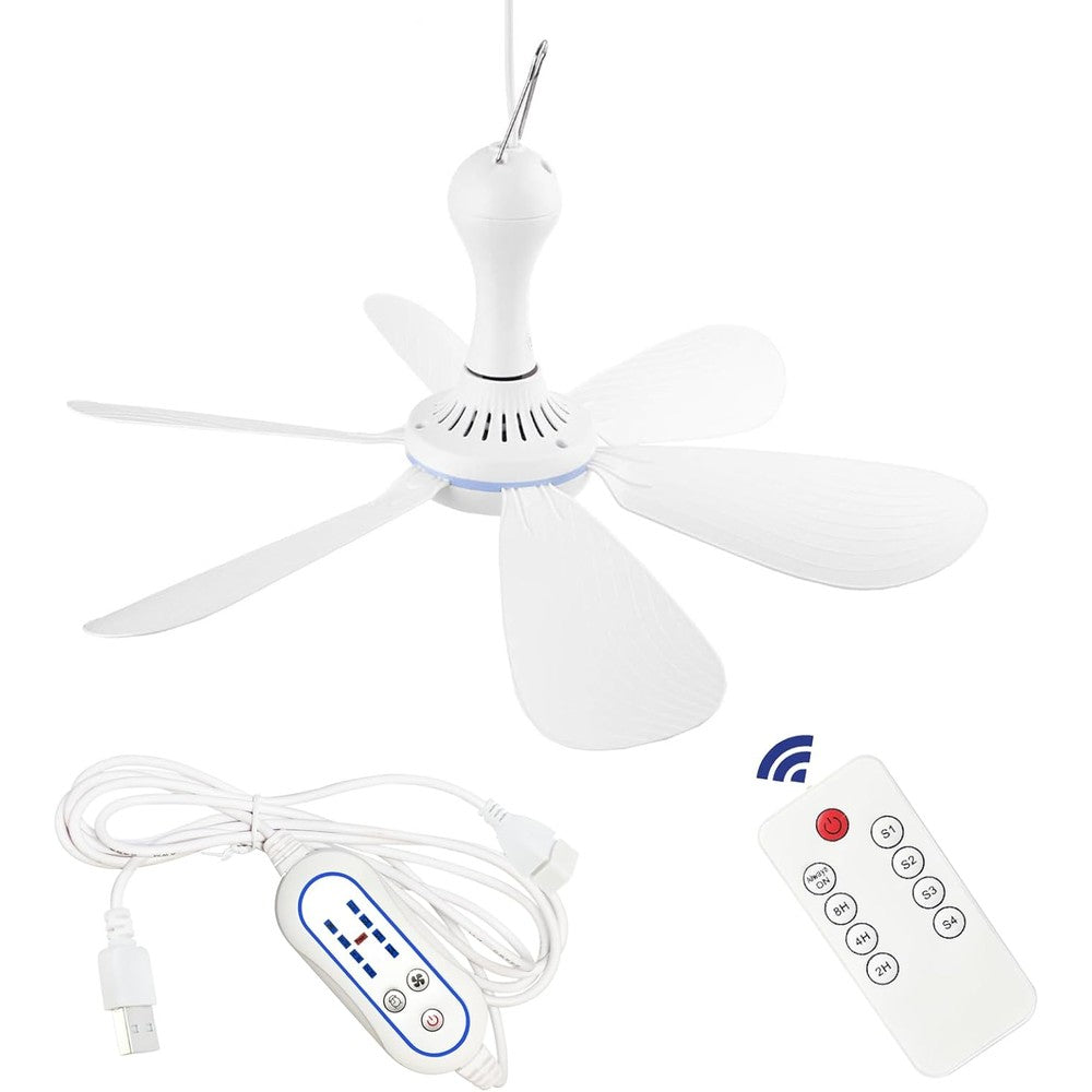 Scooyeees silent USB powered ceiling fan front view with six white blades installed