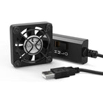 ELUTENG 40mm USB Fan front view showcasing black metal safety grill and compact frame.