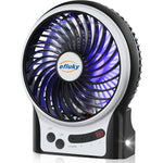 Efluky mini desk fan front view showing the sleek black grill and compact portable design.
