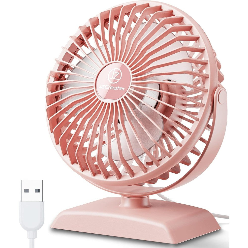 JZCreater USB Desk Fan pink personal cooling fan front view on an office table