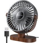 SWEETFULL 6.5 inch USB small desk fan front view showing black wood grain finish
