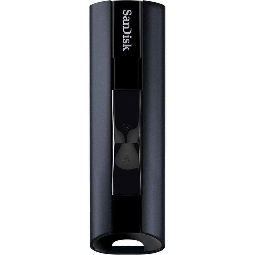 SanDisk Extreme PRO one terabyte solid state flash drive premium front view showing aluminum casting
