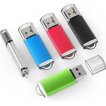TOPESEL 5 Pack 32GB USB 2.0 Flash Drives front view showing all five colors lined up neatly.