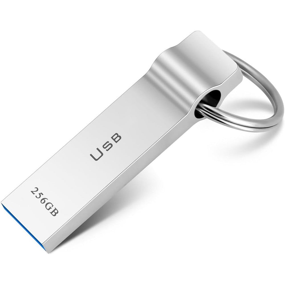 Marryler waterproof metal USB flash drive front view showcasing the sleek silver aluminum alloy chassis