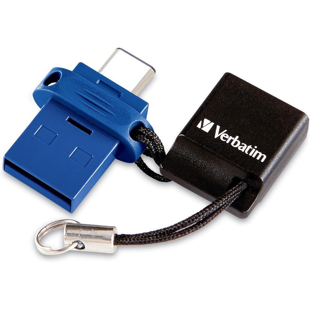 Verbatim Store n Go dual flash drive front view showing blue design