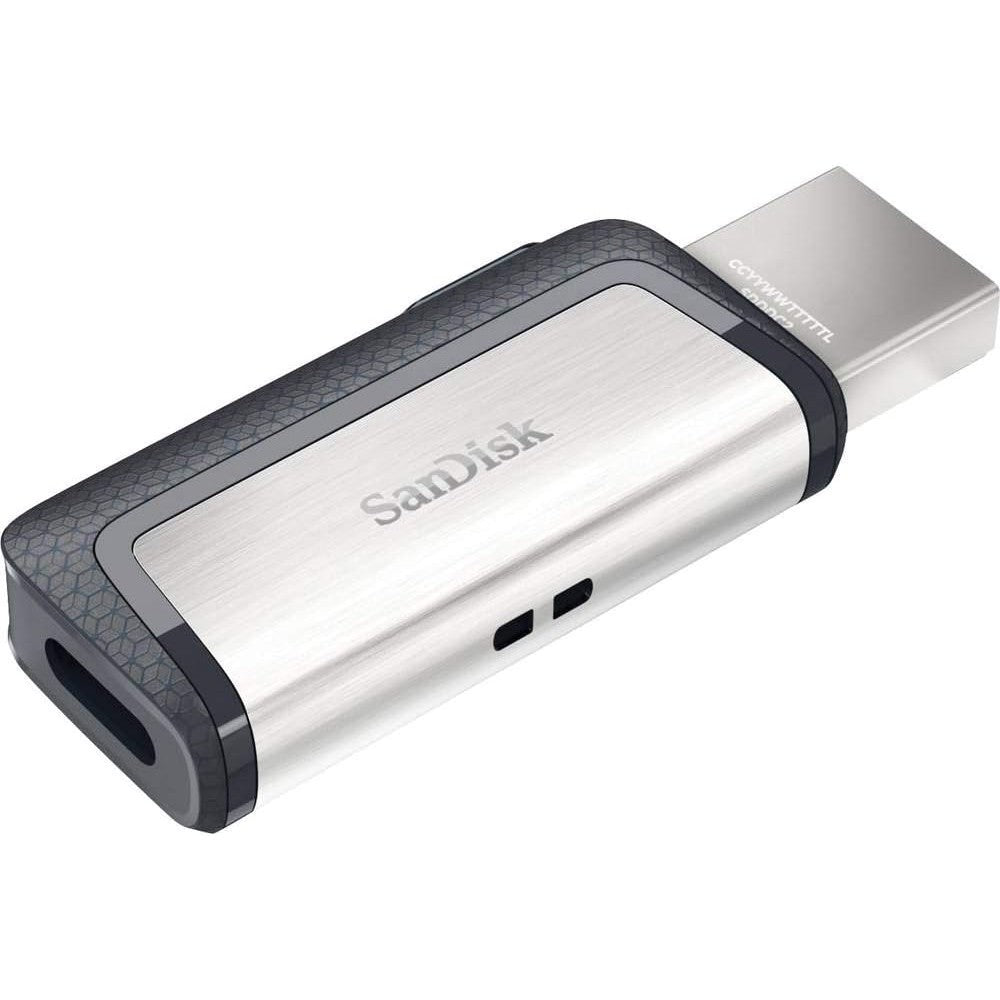SanDisk Ultra Dual Drive USB Type-C 128GB retractable OTG flash drive in gray front view