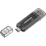 Vansuny 128GB USB Type C dual interface flash drive front view showcasing the metallic swivel design.