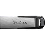 SanDisk Ultra Flair 128GB USB 3.0 flash drive front view showing black accent and metal casing
