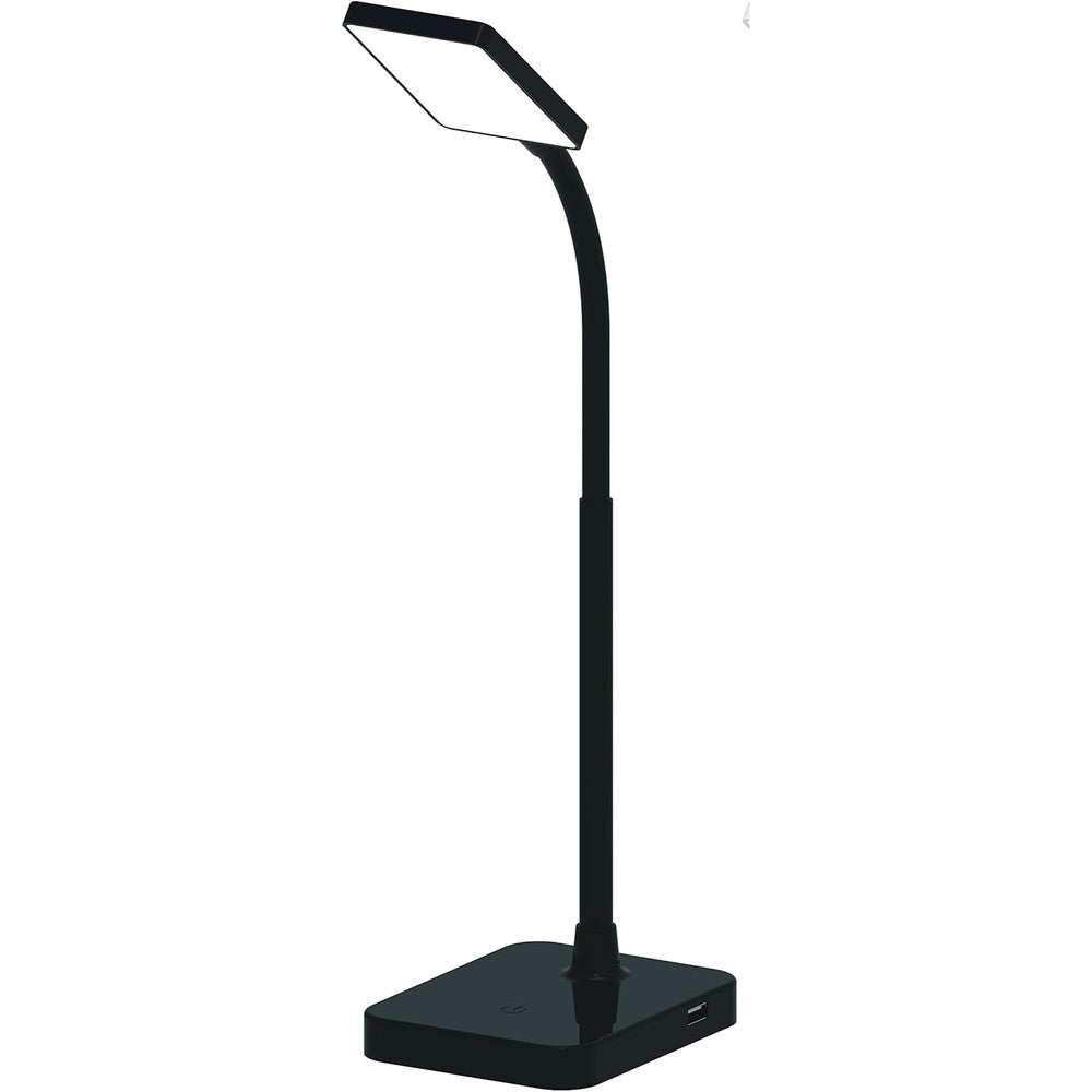 MaxLite LED Slim Desk Lamp front view with matte black finish and adjustable neck on a modern study table.