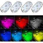 Zosppei Wireless Car LED Interior Ambient Lights front view of four piece set showing glowing illumination