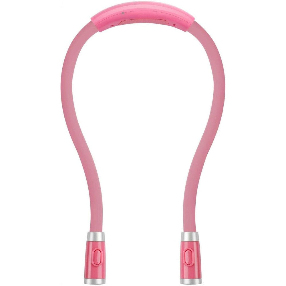 Betensh rechargeable LED neck reading light pink front view highlighting flexible arms.