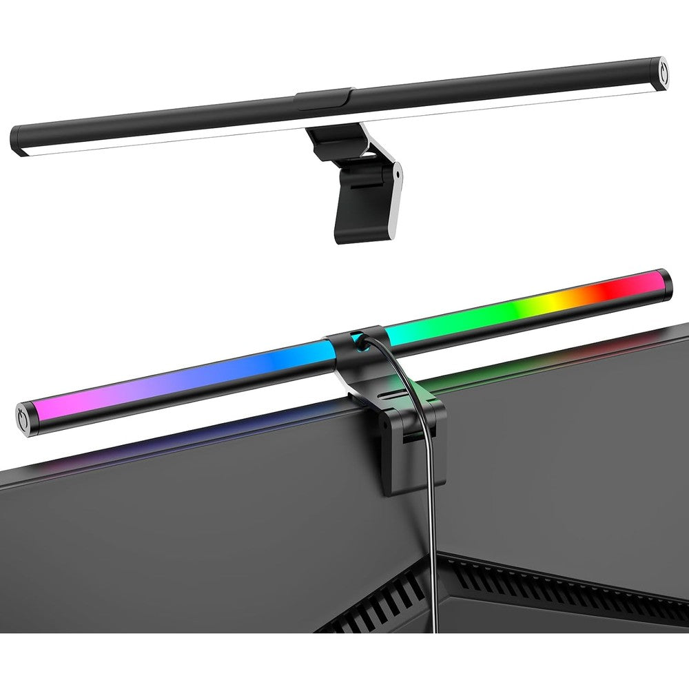 Samphon RGB monitor light bar front view showing eye care workspace desk illumination