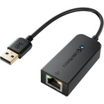 Cable Matters plug and play USB to ethernet adapter front view showing the gold plated connector.