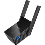 BrosTrend AX1500 WiFi 6 Universal WiFi to Ethernet Adapter front view displaying its compact black design and status indicator lights.