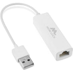 Mobi Lock USB Ethernet LAN network adapter front view showing white body and RJ45 connector port