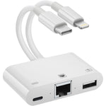 Giochem 2 in 1 Lightning and Type C to RJ45 Ethernet Network Adapter showing the multi-port interface front view.