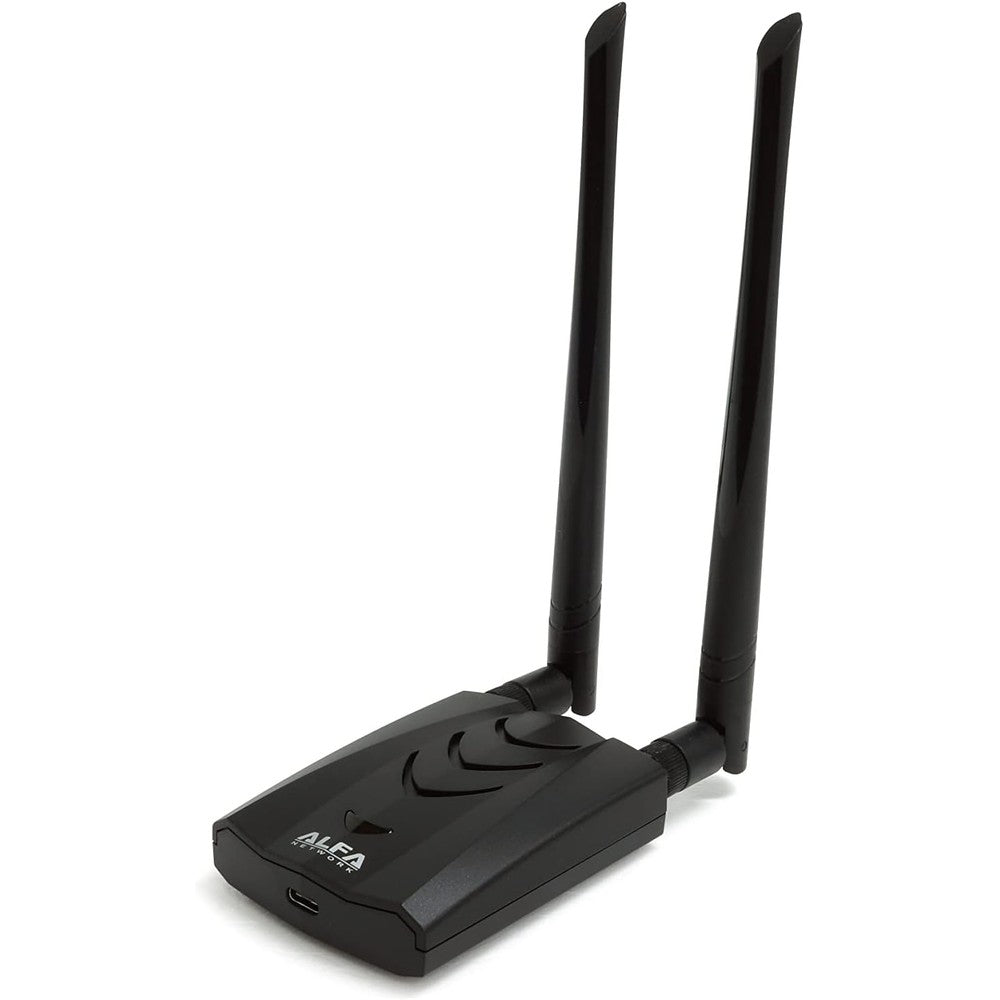 ALFA Network AWUS036AXML wireless adapter front view with dual detachable antennas