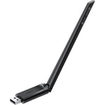 UGREEN 2-in-1 USB Bluetooth WiFi 6 Adapter front view showing the sleek black USB dongle and its adjustable high-gain antenna.