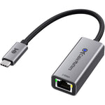 Cable Matters USB C to 2.5Gb Ethernet Adapter front view displaying the premium aluminum housing.