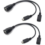 AuviPal 2-in-1 Micro USB to USB OTG Adapter Cable front view showing split connectors for storage expansion.