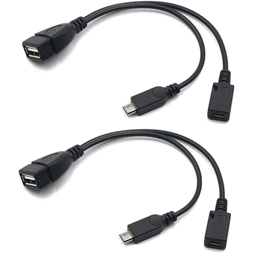 AuviPal 2-in-1 Micro USB to USB OTG Adapter Cable front view showing split connectors for storage expansion.