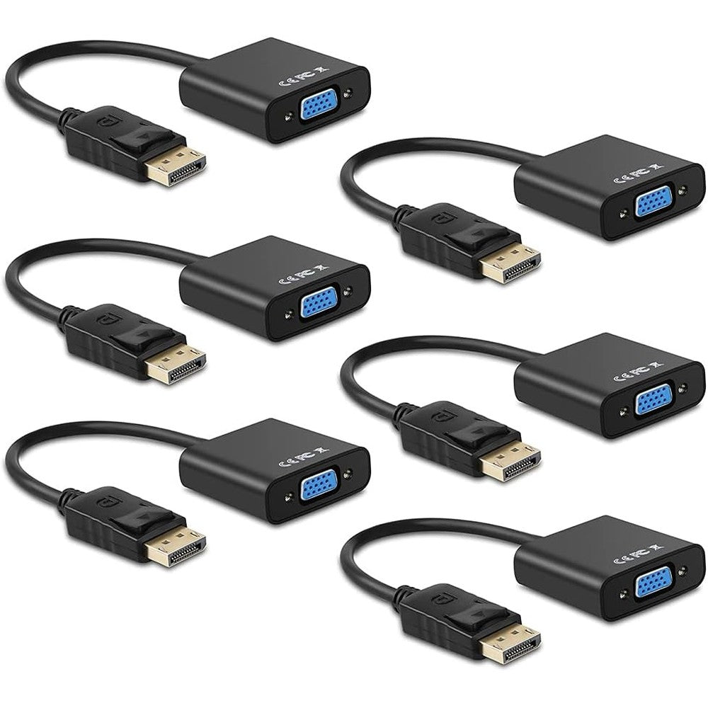 Rojuna DisplayPort to VGA adapter pack front view showing the gold-plated male connector.