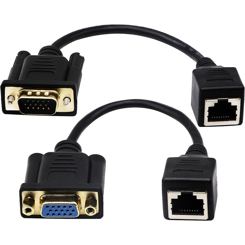 zdyCGTime RJ45 to VGA Cable 2-pack showing both male and female adapter ends for video extension.