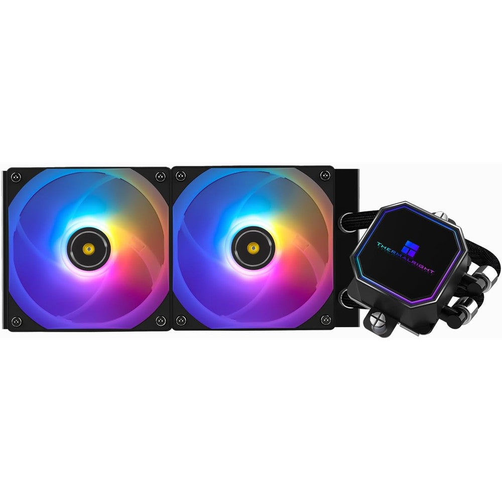 Thermalright Frozen Prism 240 Black ARGB CPU Liquid Cooler front view showing the dual fans and radiator setup.