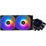 Thermalright Frozen Prism 240 Black ARGB CPU Liquid Cooler front view showing the dual fans and radiator setup.
