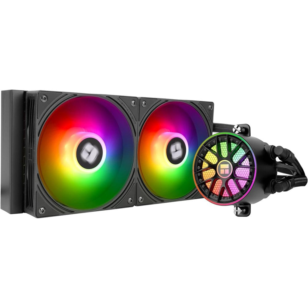 Thermalright Aqua Elite 240 V6 ARGB Black CPU Liquid Cooler front view showing pump block and dual fans